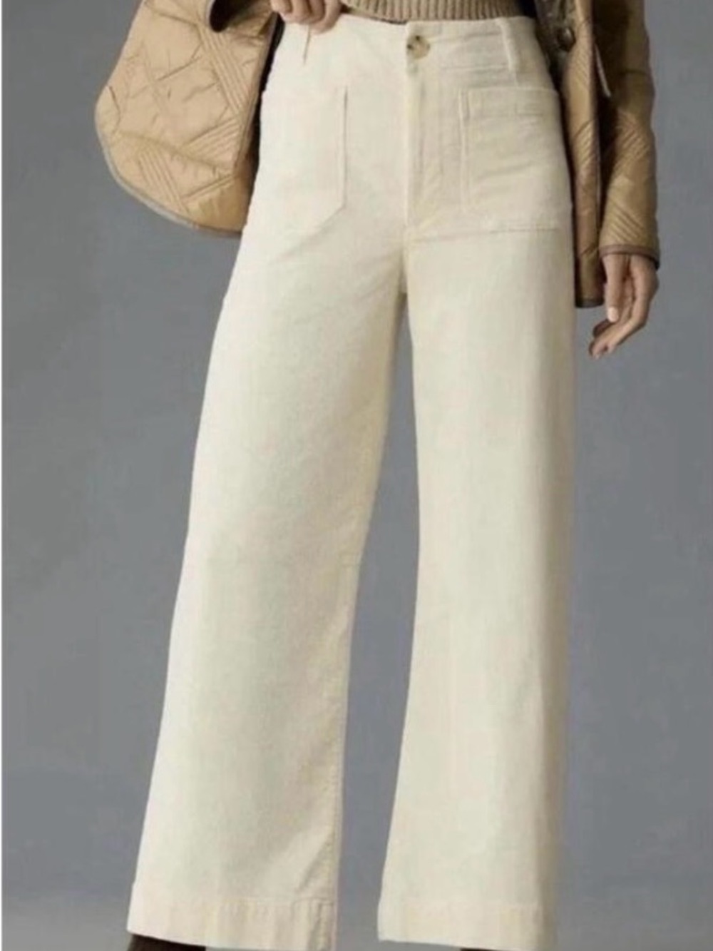 Anthropologie Maeve Colette Corduroy Wide-Leg Cropped Ivory Size 29